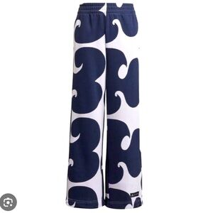 MARIMEKKO X Adidas Sz 2-4 navy/white wide leg elastic waist pants w/pockets